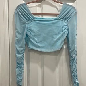 Cropped Blouse Mesh Sleeve